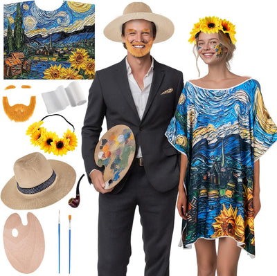 9 Pcs Halloween Couple Costume Painting Artist Couple Starry Night