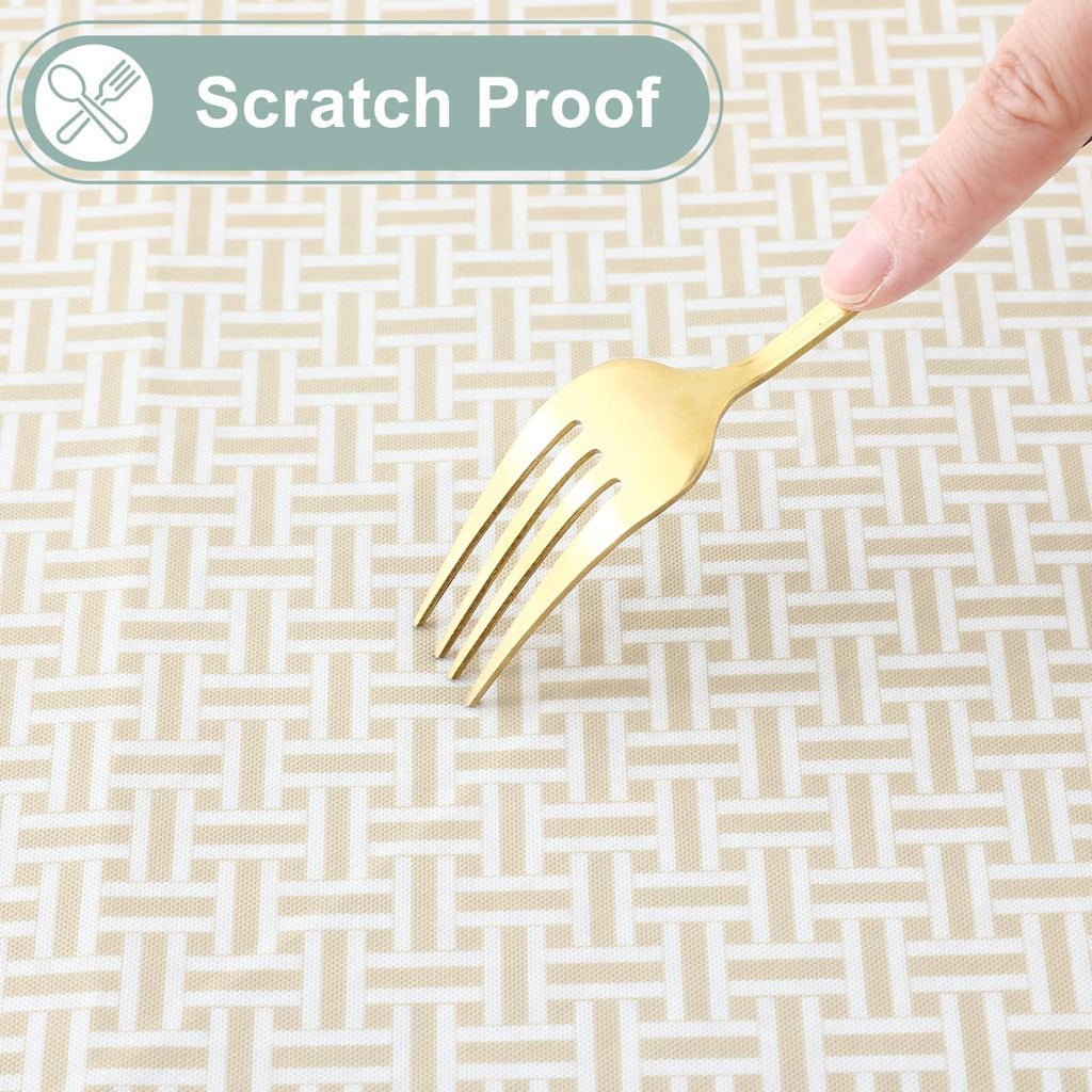 Rectangle Waterproof Vinyl Table Cloth, Plastic Tablecloth with Flannel Backing, Wipeable Table Cover for Dinner