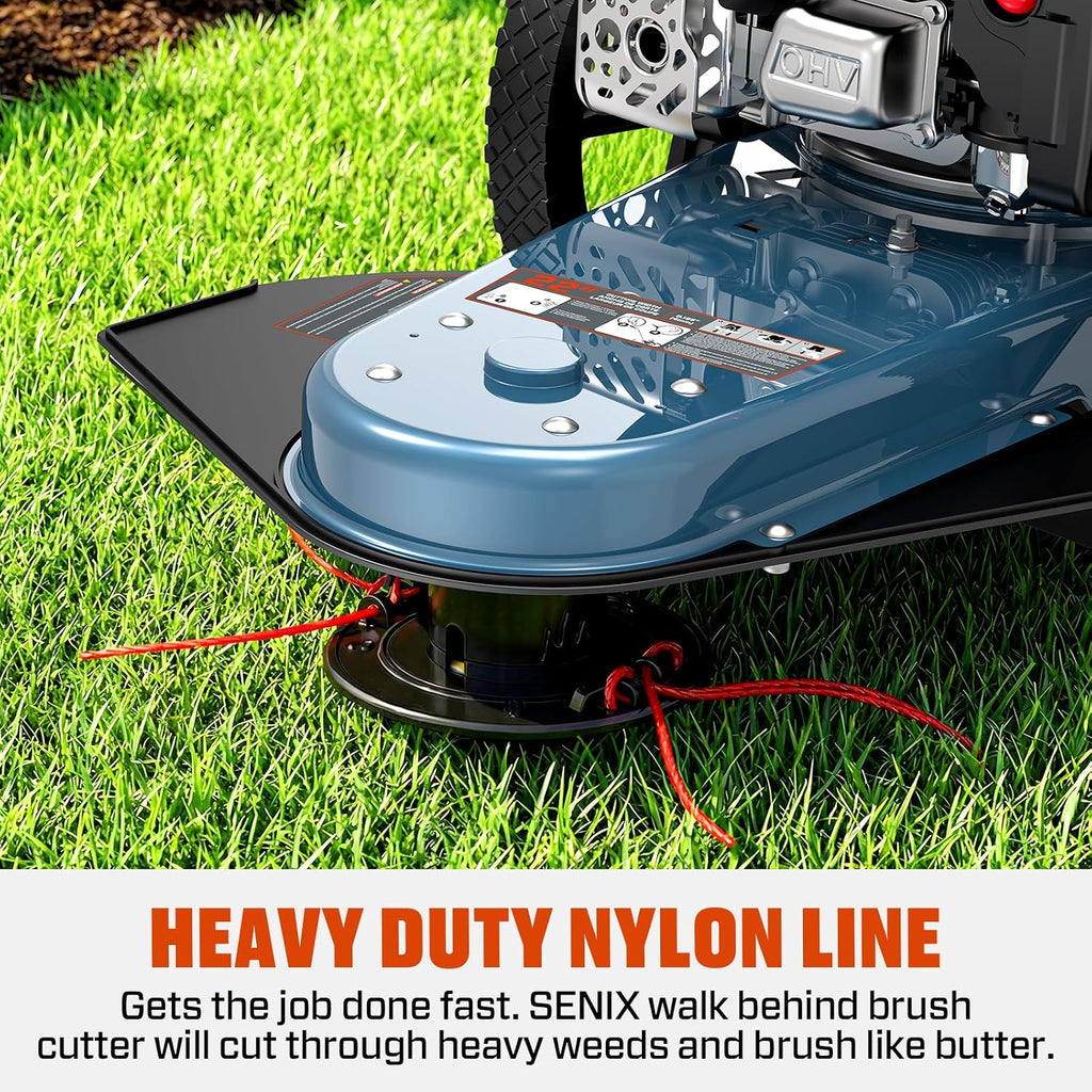 22 Inch Walk Behind String Trimmer, 160cc 4-Cycle Engine Gas Brush Hog Mower with 14" Rubber High Wheels & 5-Height