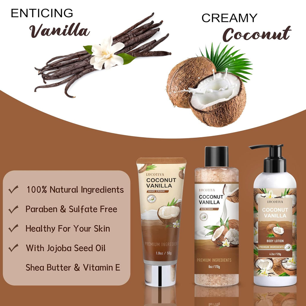 Gifts for Women, Birthday Gifts for Women, Bath and Body Gifts Set, Vanilla Coconut Spa Gift for Self Care,Thank you