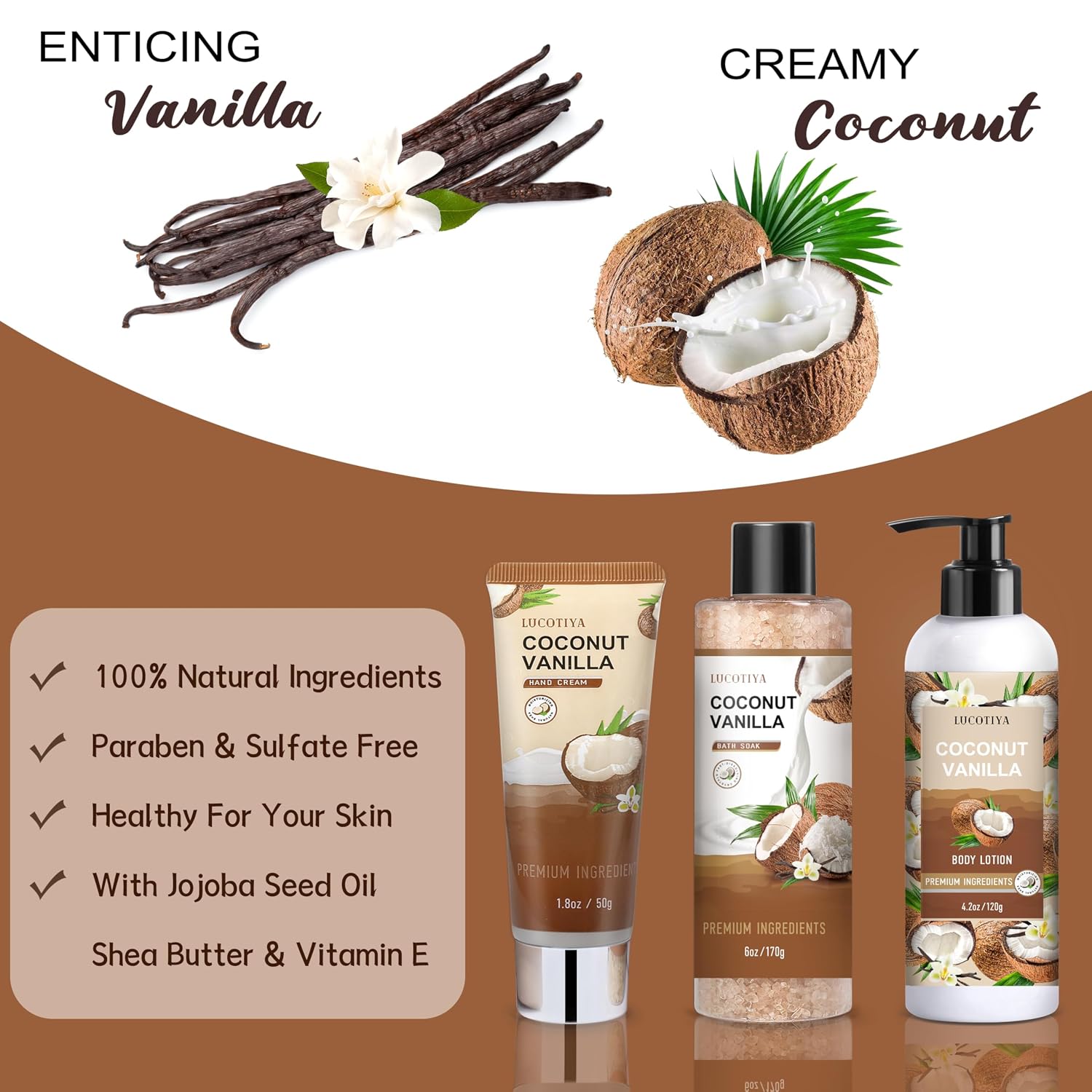 Gifts for Women, Birthday Gifts for Women, Bath and Body Gifts Set, Vanilla Coconut Spa Gift for Self Care,Thank you