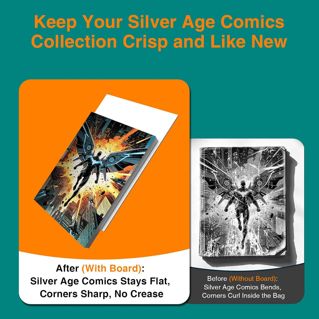 100ct Silver Comic Backing Boards - 24PT Acid-Free Rigid Protector Sheets | 7" x 10.5" Regular Comics Boards