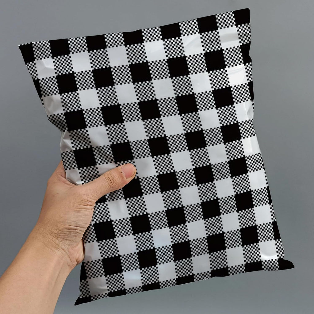 200 Count - 6x9 inch, Poly Mailer Black Gingham Plaid Envelope