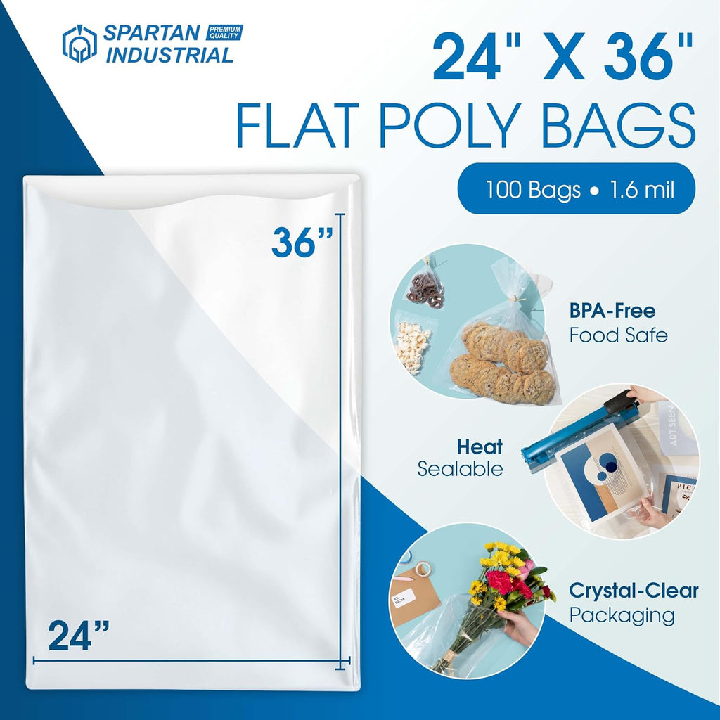 24" X 36" Open End Large Clear Plastic Bags (100 Count) - 1.6 Mil