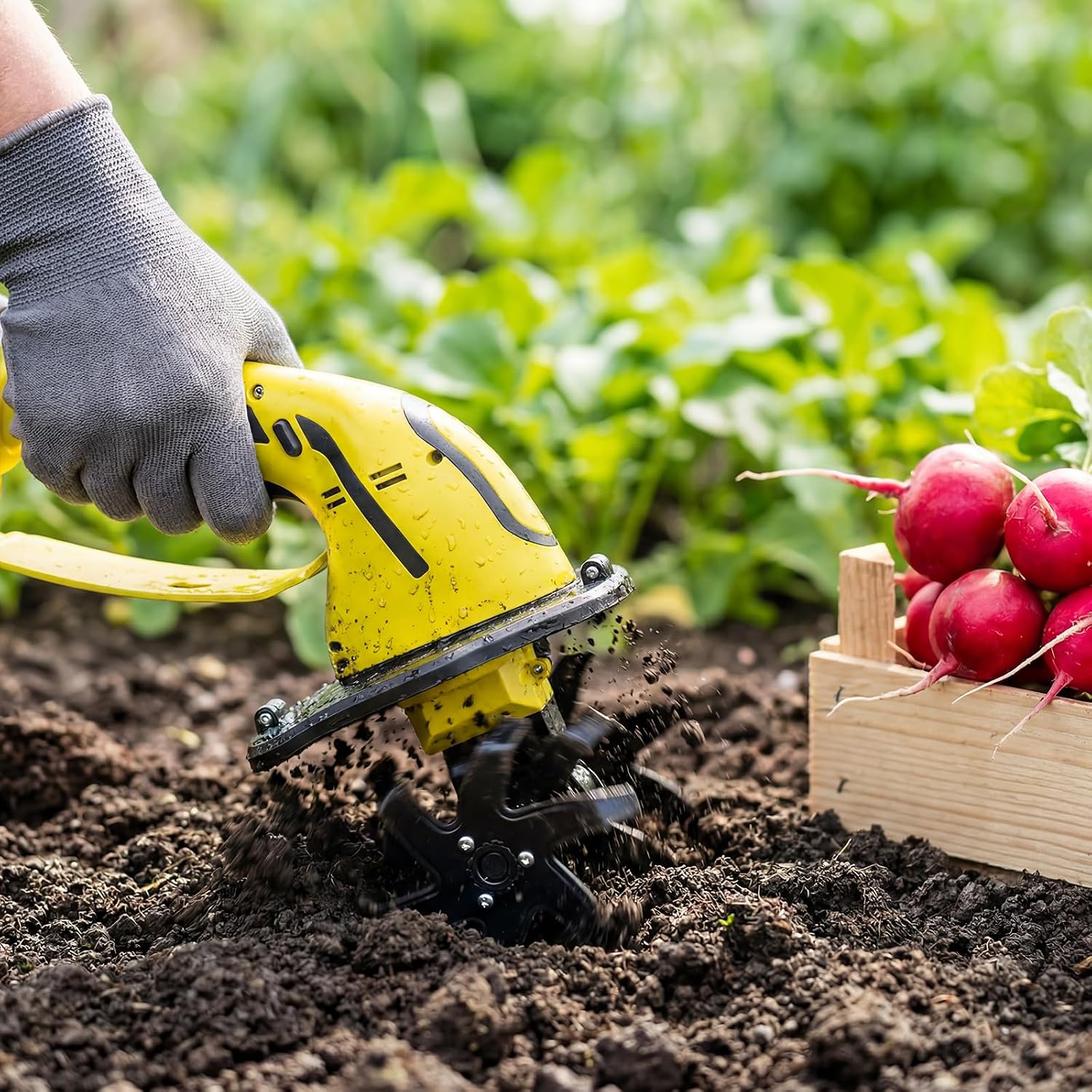 Cordless Tiller Cultivator, 235RPM Electric Hand Tiller with 2×2.0Ah Batteries, 4" Tilling Width & Depth, Powerful
