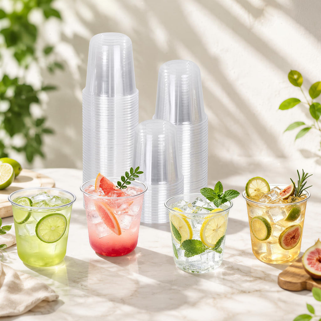 150 Pcs 12oz Plastic Clear Cups, Disposable Wine Cocktail Glasses