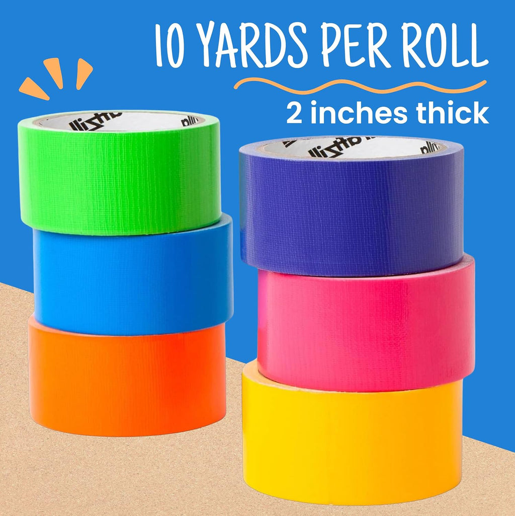 Colored Duct Tape Multi-Pack, 6 Bright Colors,10 Yards x 2 Inch
