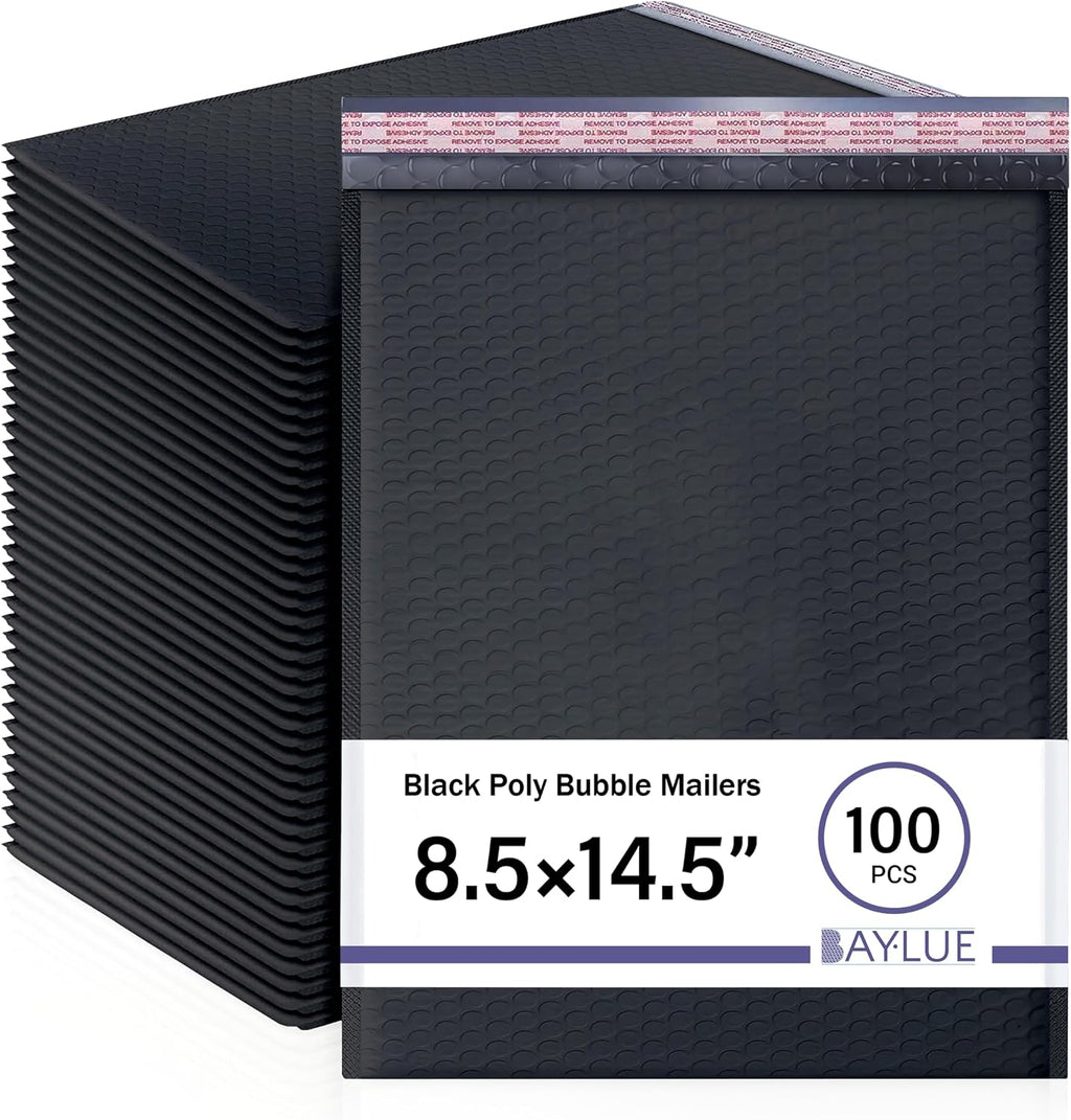 Black Bubble Mailers 8.5x14.5, Self Seal Poly Padded Envelopes #3, 100 Pack
