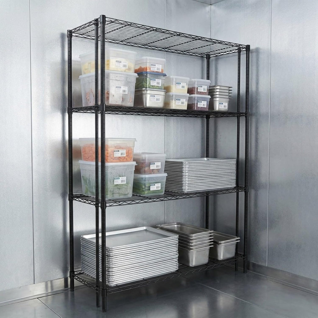 WR54-1424BK 4-Shelf Wire Shelving Unit, NSF-Certified Heavy-Duty Adjustable Rack for Garage, Warehouse & Workshop