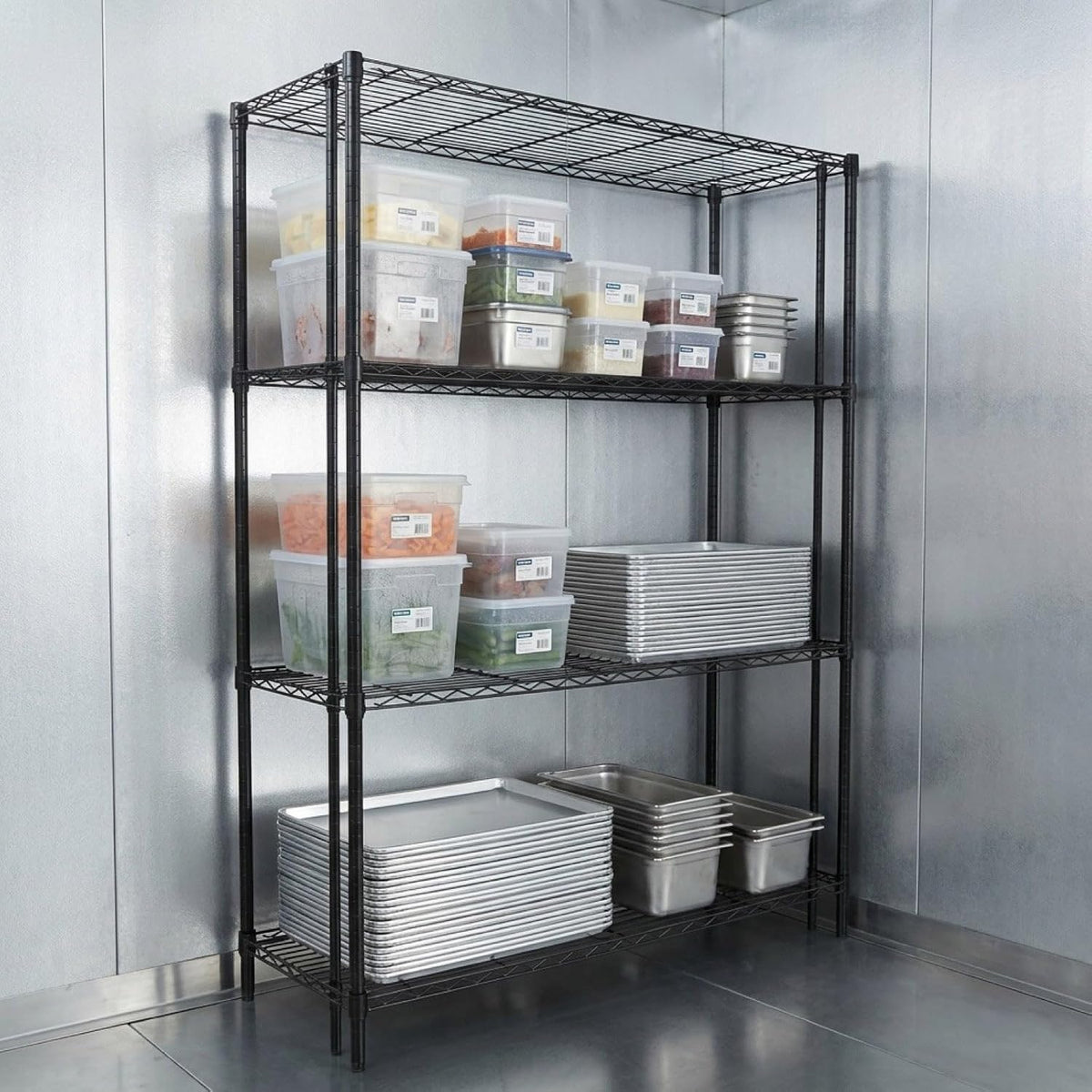 WR54-1424BK 4-Shelf Wire Shelving Unit, NSF-Certified Heavy-Duty Adjustable Rack for Garage, Warehouse & Workshop
