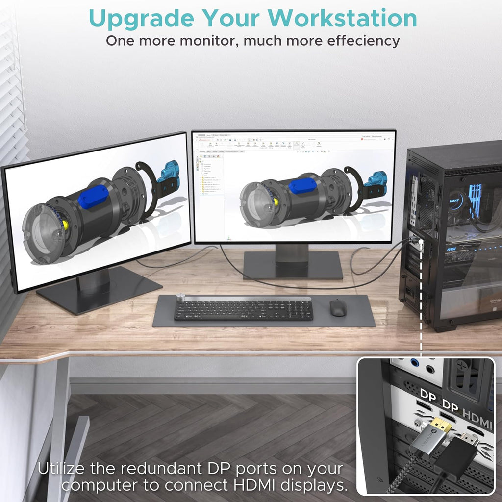 4K DisplayPort to HDMI Cable,6FT, Uni-Directional, DP to HDMI Cord | Uni-Directional DisplayPort 1.2 (Source) to HDMI