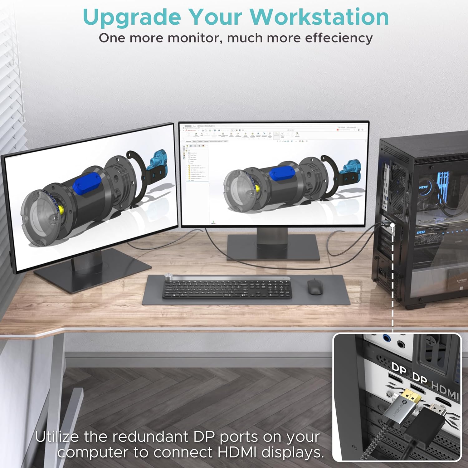 4K DisplayPort to HDMI Cable,6FT, Uni-Directional, DP to HDMI Cord | Uni-Directional DisplayPort 1.2 (Source) to HDMI