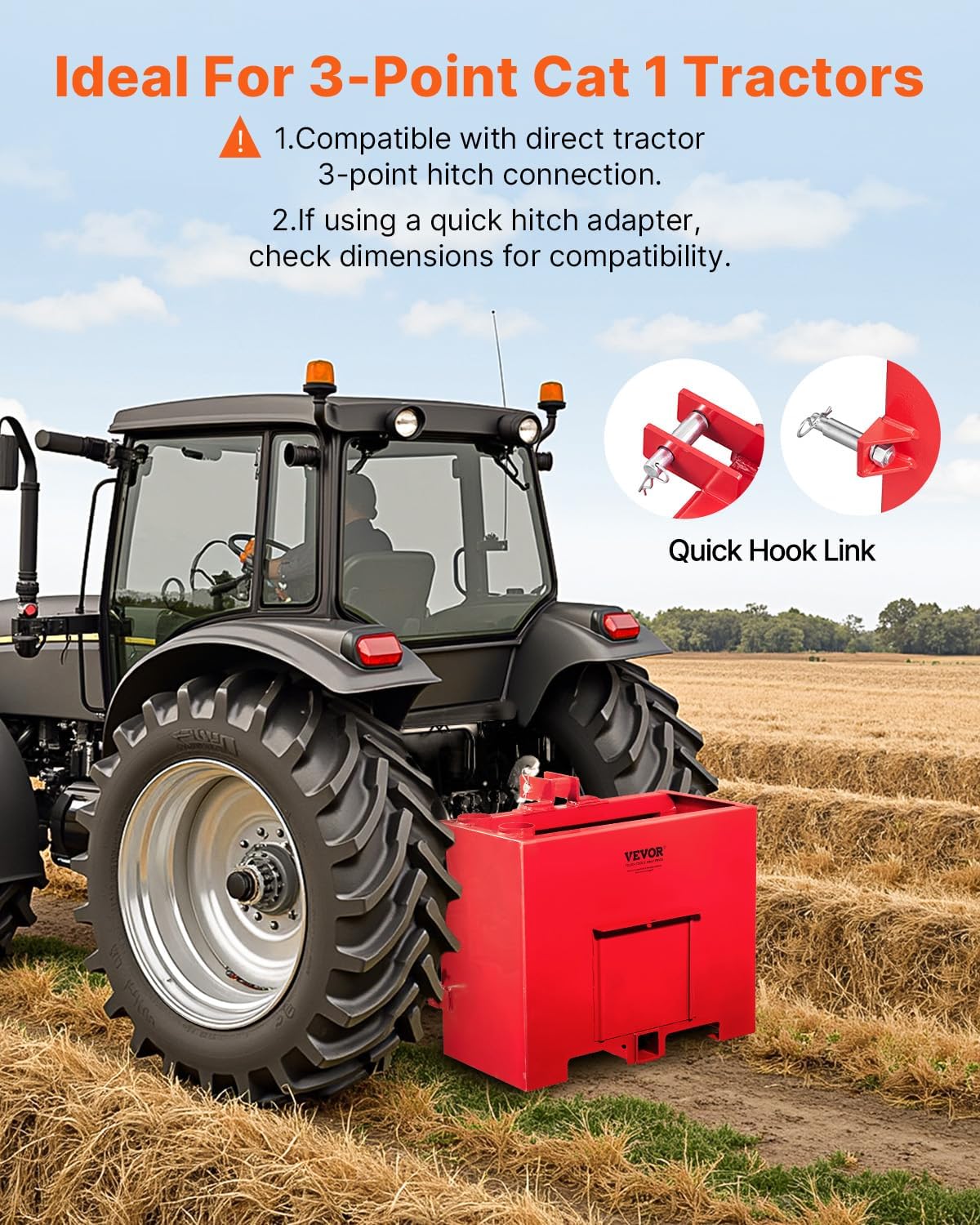 Ballast Box, 3-Point Category 1 Tractor Ballast of 800lbs Capacity, for 2 Inch Hitch Receiver, Heavy-Duty Steel 4.3