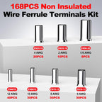 AIRIC 12,10,8,6,4,2,1/0 AWG/Gauge Wire Ferrules Kit 168Pcs Crimp Connectors