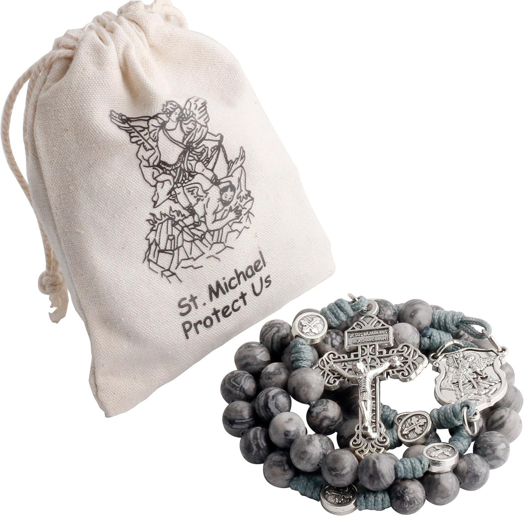 Natural Stone Beads Catholic Paracord Rosary with Gift Bag for Men