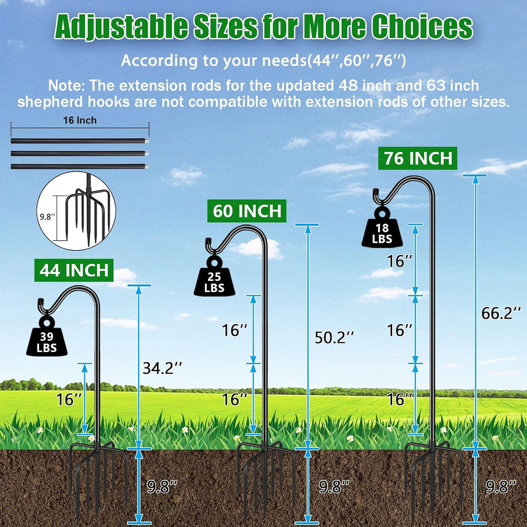 76'' Bird Feeder Pole, 7-Prong Base Shepherds Hook for Outdoor