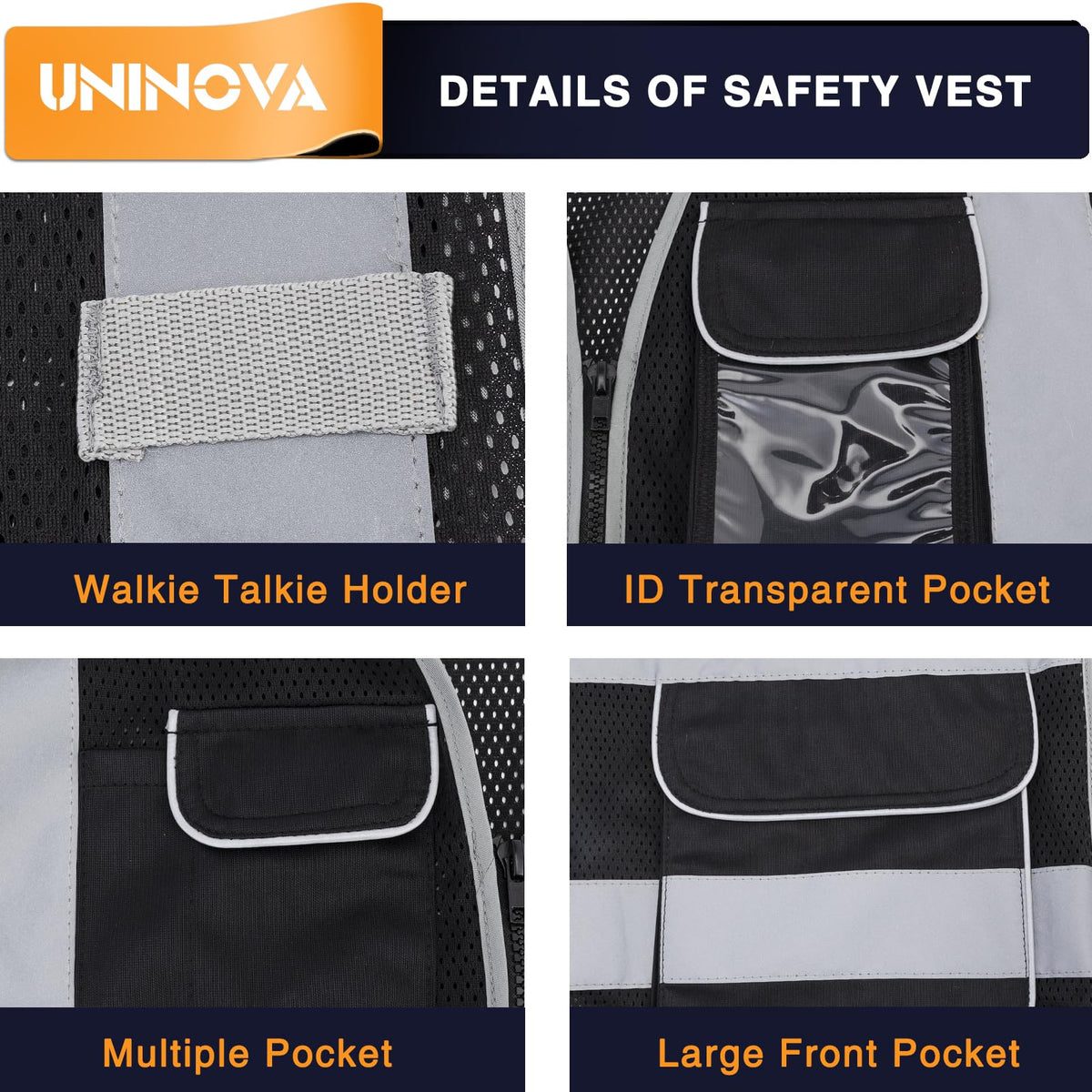 High Visibility Safety Vest - Multi Pockets Reflective Mesh Breathable Workwear, ANSI/ISEA Standards (2X-3X, Black Mesh)