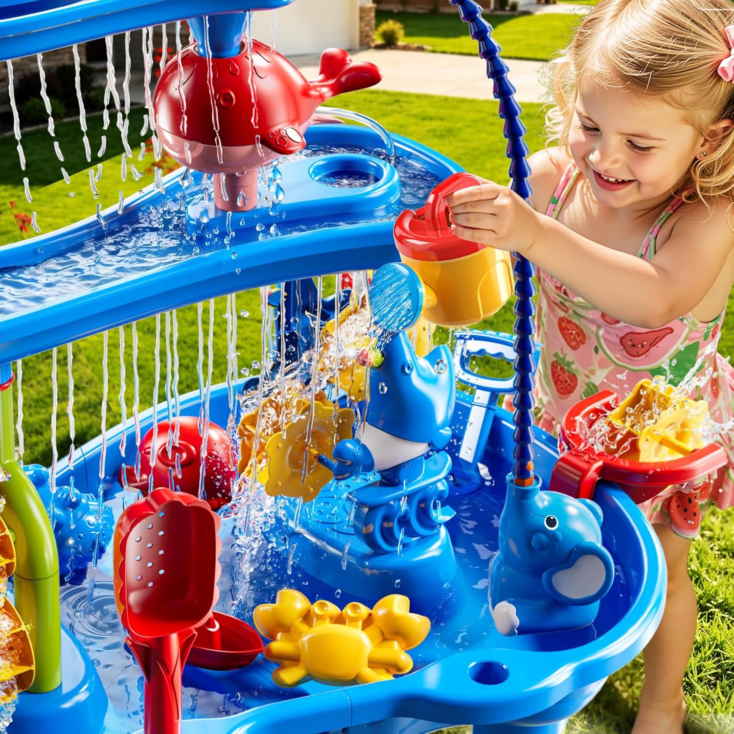 Water Table for Kids Ages 4-8 with Water Pump, Summer Outdoor Sand Water Table for Boys Girls, Kids Water and Sand