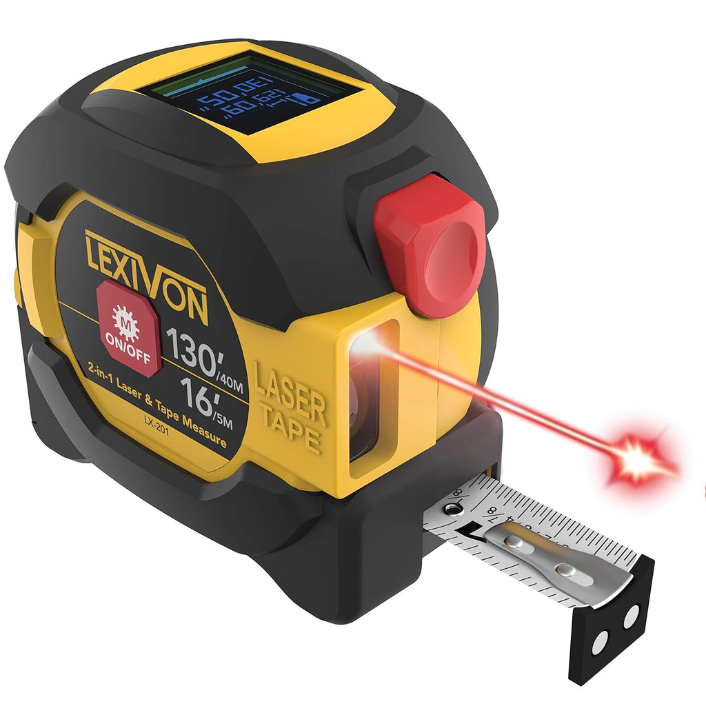 2 in 1 Digital Laser Tape Measure | 130ft/40m Laser Distance Meter Display On Backlit LCD Screen with 16ft/5m