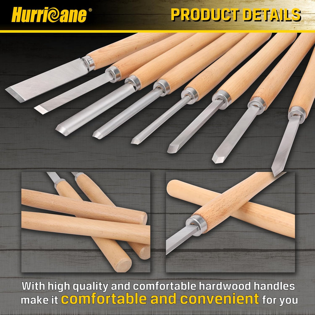 8pc Wood Lathe Turning Tool Set, Wood Turning Chisel Set for Woodworking. 2 Skew 1 Spear Point 1 Parting 1 Round Nose