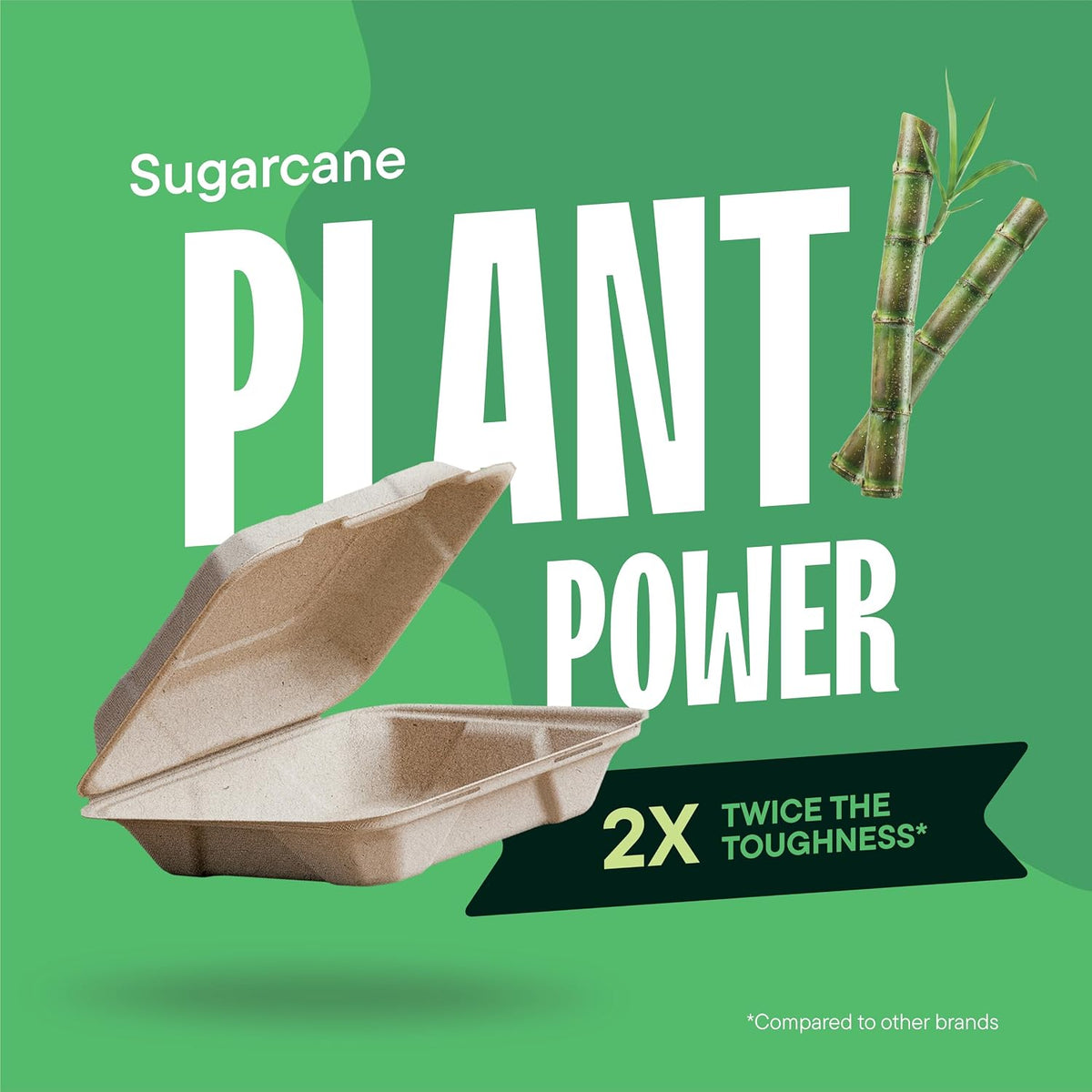 100% Compostable Clamshell Take Out Containers - 8x8 [100-Pack] Heavy Duty