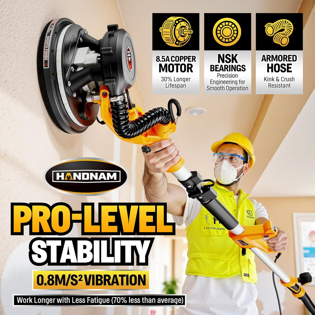 Electric Drywall Sander with Vacuum, 950W&99% Dust Collection for Ceiling | 26FT Power Cord, 9 Variable Speed