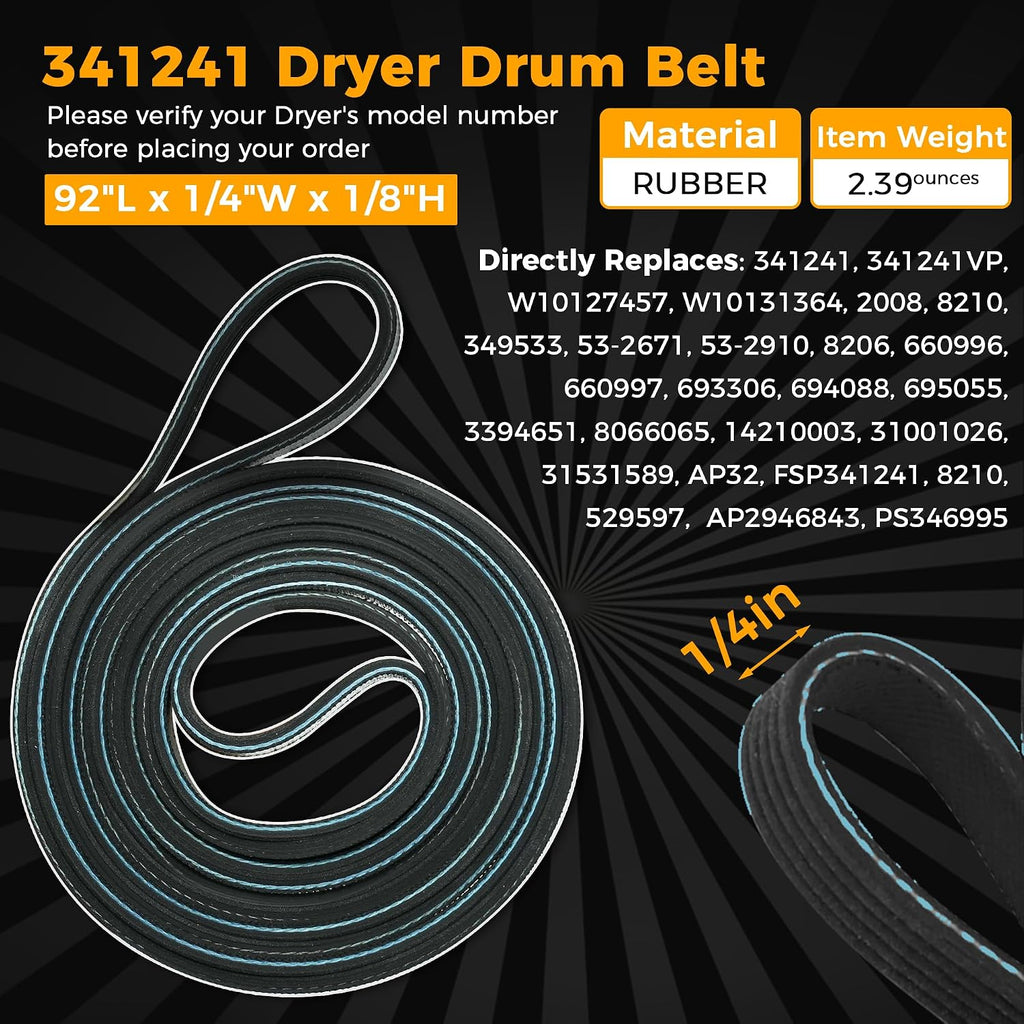 4392065 Dryer Repair Kit With Upgraded 349241T Drum Roller Kit, 691366 Idler and Pulley 341241 Belt For Whirlpool