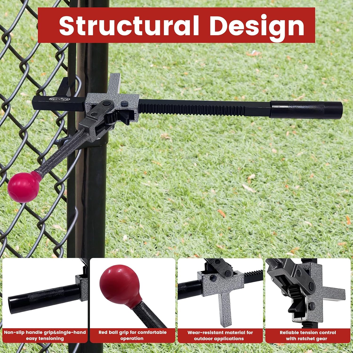 Chain Link Fence Stretcher Tool, 9.3” Ratchet Travel Chain Tensioner