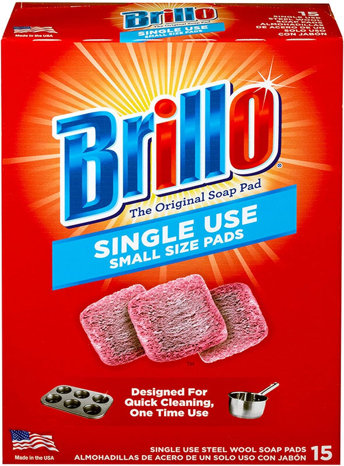 Single Use Steel Wool Soap Pads, Smaller Size Original Red Scent, 15 Count Pack of 1