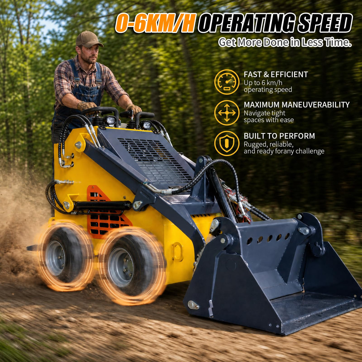 24HP Gas Powered Stand On Mini Skid Steer Compact Wheel Loader
