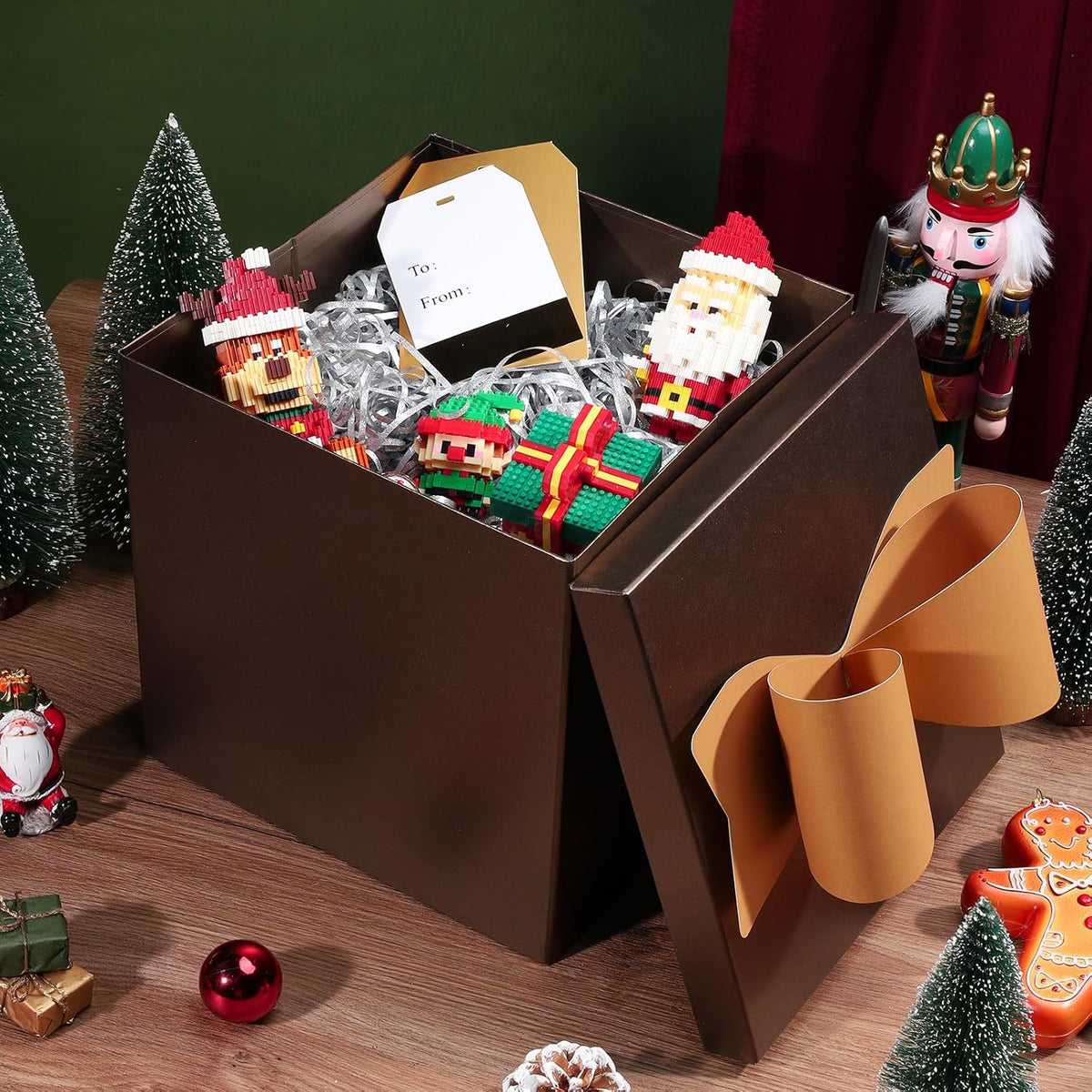 Large Brown Gift Boxes with Lids, 10x10x10 Inch Foldable Design