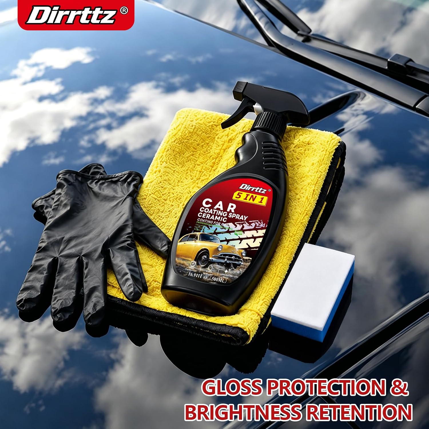 Ceramic Coating for Cars Polish (16 Fl Oz)Hydrophobic Car Wax Spray | Deep Gloss Shine, Hydrophobic Water Beading