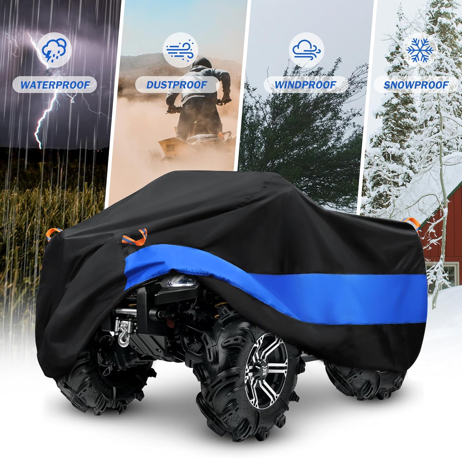 ATV Cover Waterproof Heavy Duty Universal Quad Cover Outdoor Storage Cover 4 Wheeler UV Protection for Polaris Yamaha