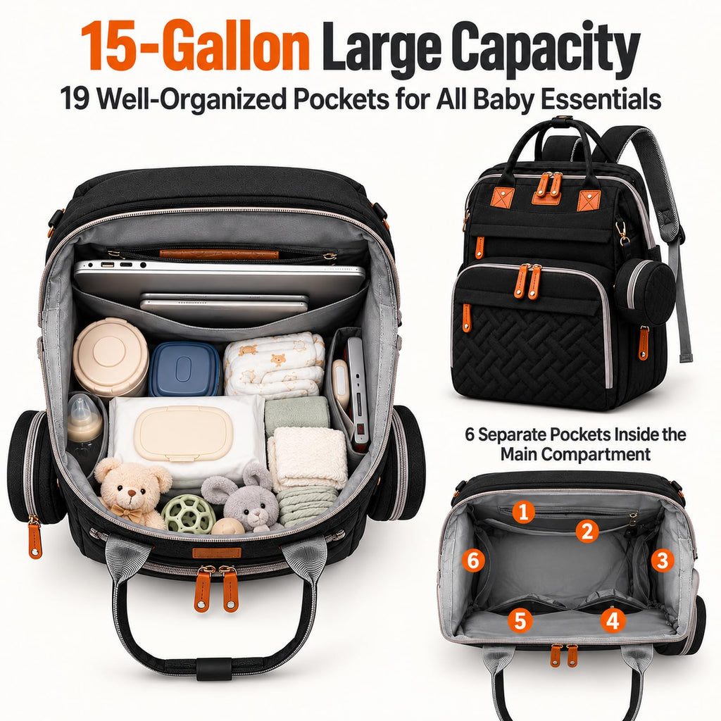 Diaper Bag Backpack with Changing Station, Large Waterproof Travel Baby Bag