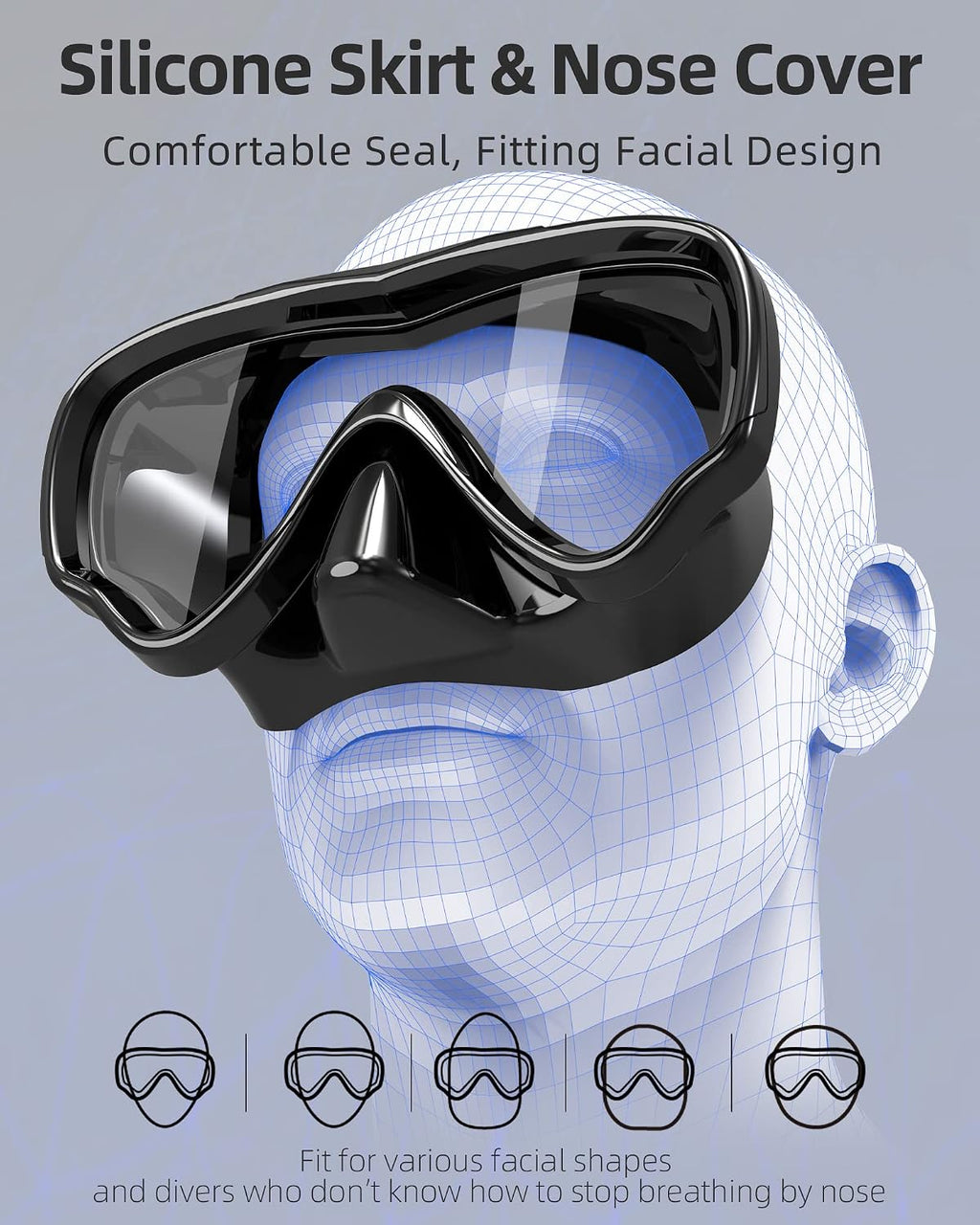 Swim Goggles Adult with Nose Cover, Anti-fog Clear Diving Mask Wide View No Blurring for Men Women Youth