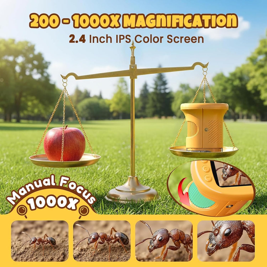 Handheld Digital Mini Microscope for Kids: 1000X 4K 2.4" Microscopes Toys | Portable Pocket STEM Electronic Learning