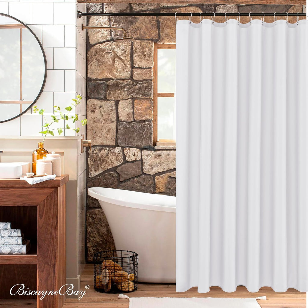 Hotel Quality Fabric Shower Curtain Liners 72" X 72", White Water Resistant Bathroom Curtains Rust Resistant Grommets