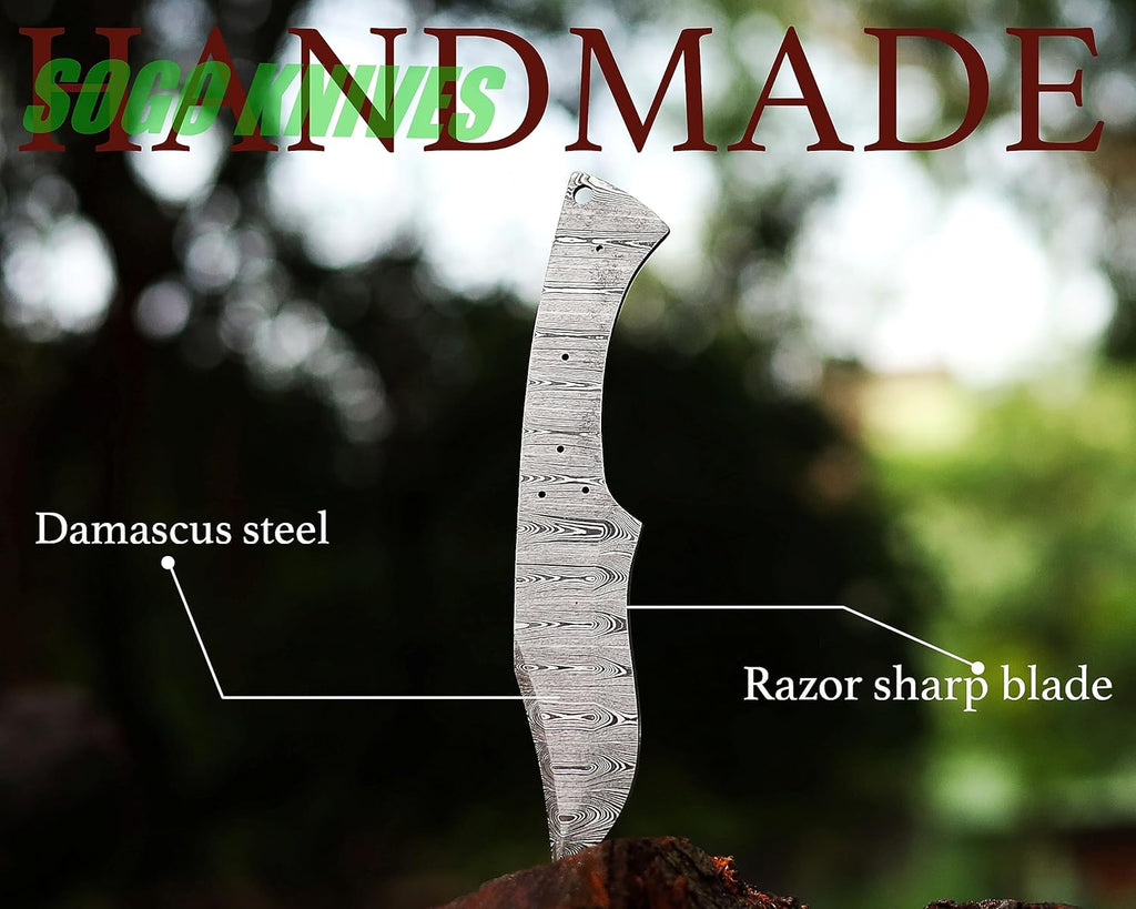 Damascus Knife Making Kit DIY Handmade Knife Kit Includes Knife Blank Knife Steel Blade, Pins, Knife with Sheath