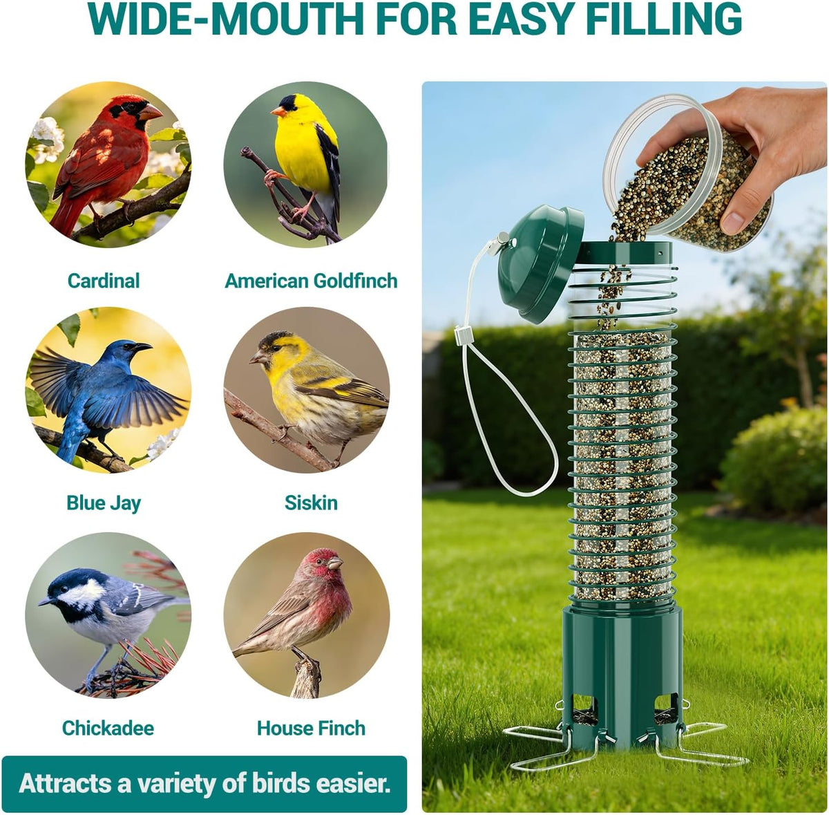 Squirrel Proof Bird Feeder, Metal Bird Feeders for Outdoors Hanging, 3.6LB Large Seeds Capacity for Wild Birds