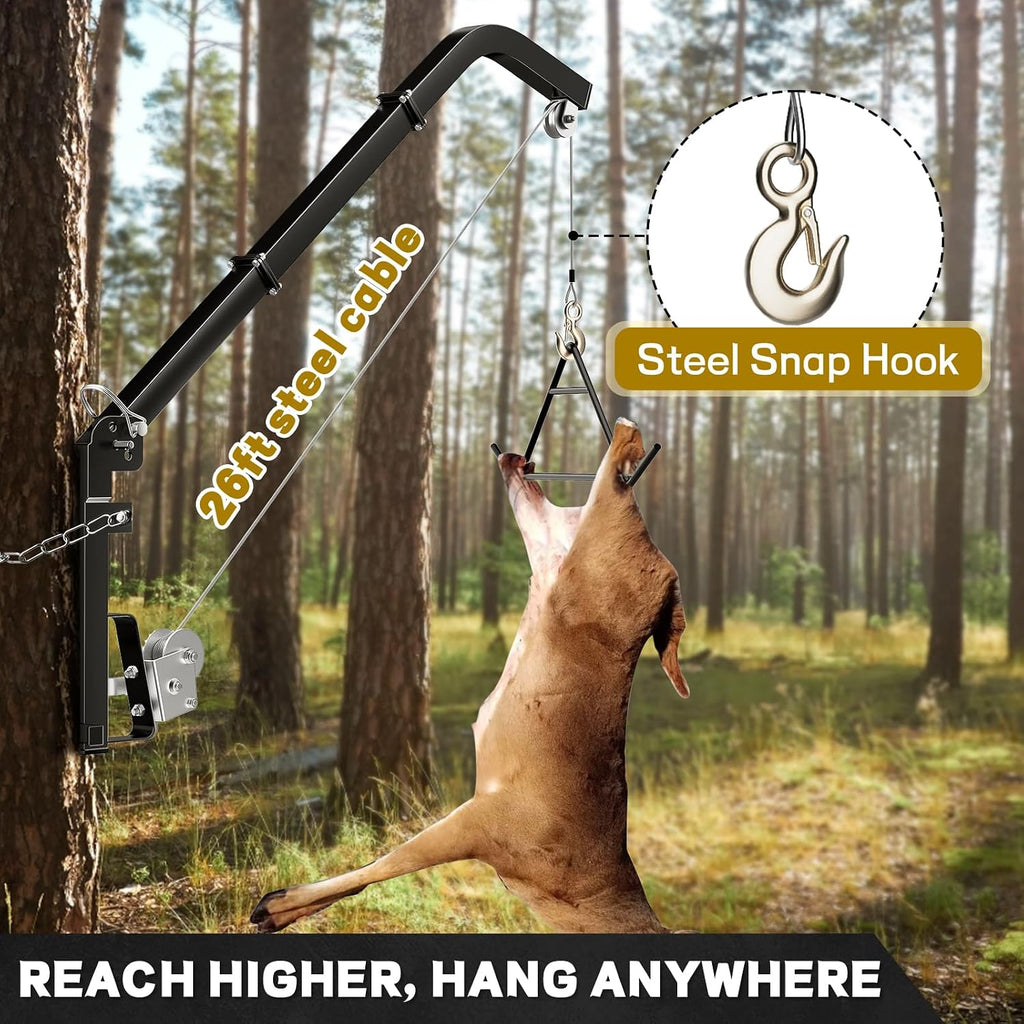 Tree Mounted Deer Hoist with Gambrel, 400 lb Capacity Deer Hanger