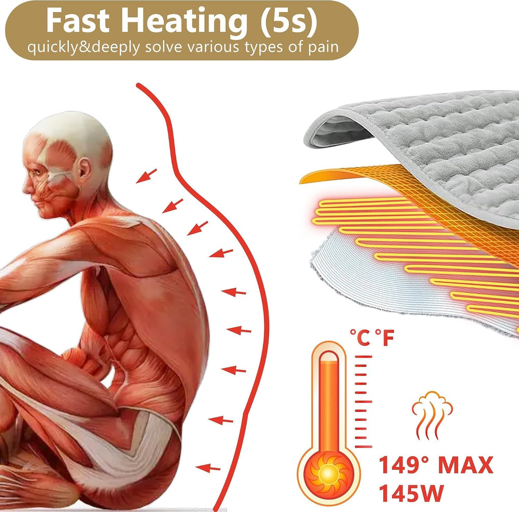 Heated Throw Blanket - 20"x40" Extra Large Heating Pad for Back Pain & Cramps Relief, 10 Heat Modes & 3 Timer