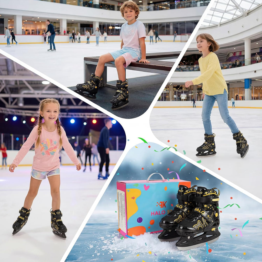 Ice Skates for Kids Girls Boys with Glitter Star, Adjustable Skates for Beginner with Triple Safety Closure, Gradient