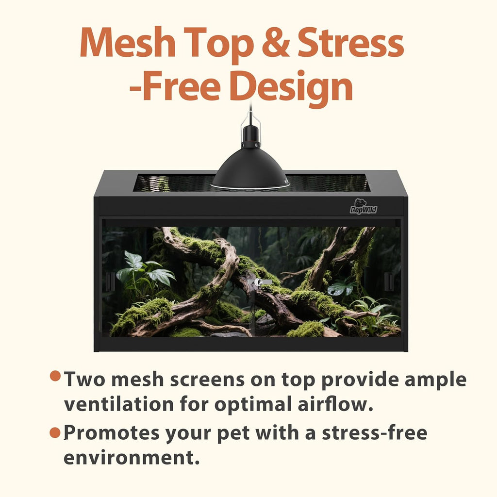 20 Gallon PVC Reptile Enclosure, RepWild 24"x18"x12" Terrarium/Tank with Heavy-Duty Screen Top, Glass Sliding Doors &