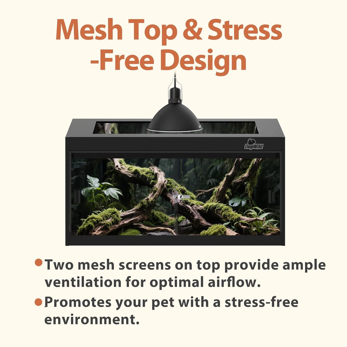 20 Gallon PVC Reptile Enclosure, RepWild 24"x18"x12" Terrarium/Tank with Heavy-Duty Screen Top, Glass Sliding Doors &