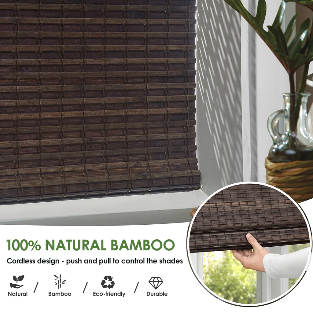 Cordless Bamboo Roman Shades, 31.5x64, BDP-Espresso