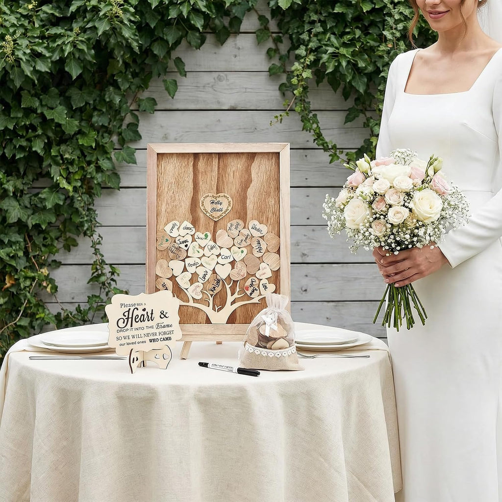 Rustic Wedding Guest Book Alternative, 16x12 Wooden Guest Book Signs for Wedding Decor for Reception, 80 Wood Hearts