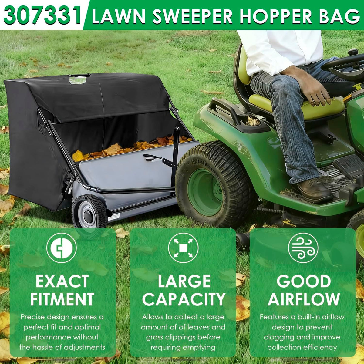 307331 Hopper Bag for Ohio Steel AllFitHD 42‘’ Tow-Behind Lawn Leaf Sweeper, 22 Cubic Feet Capacity Leaf Sweeper Bag