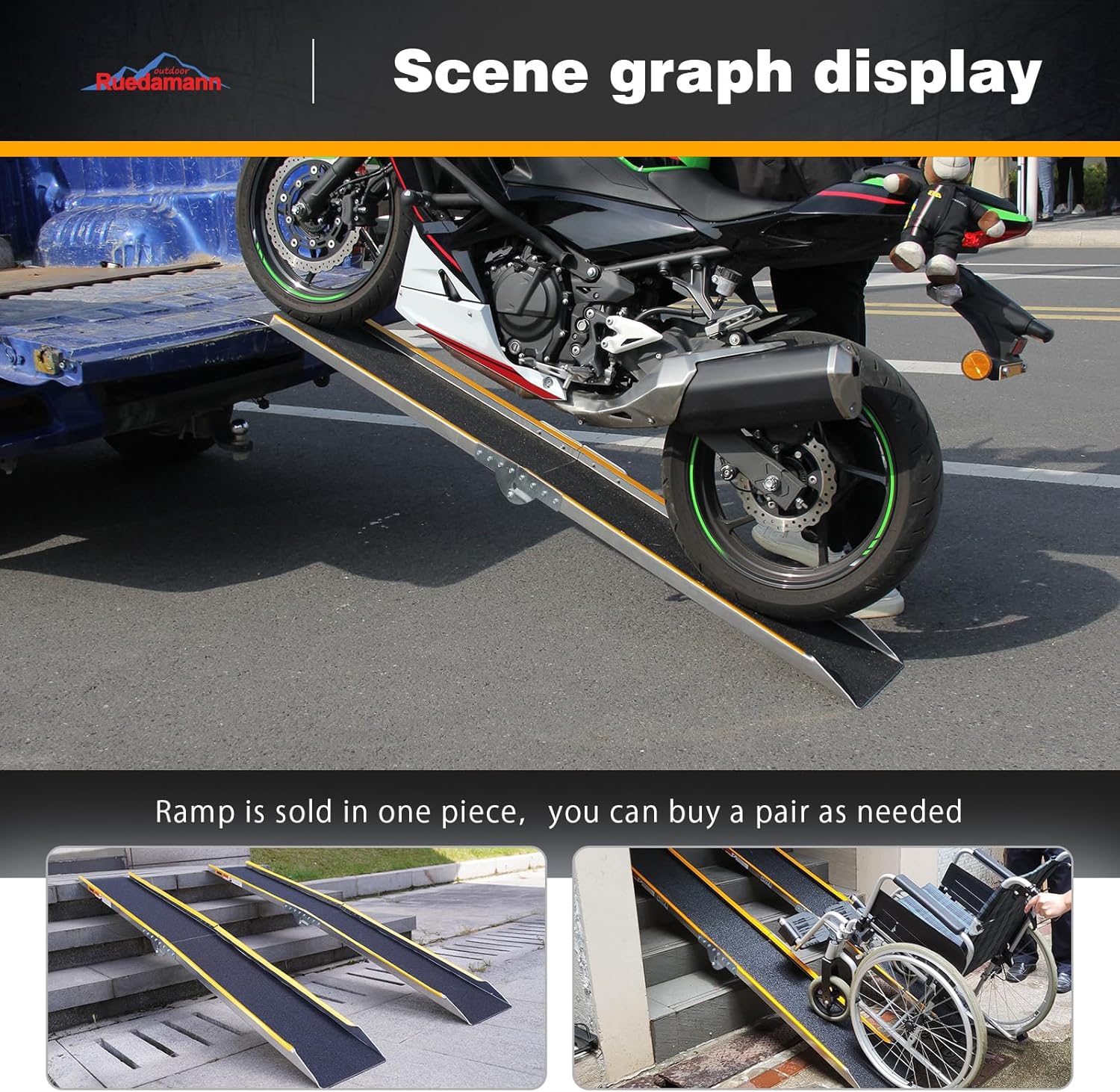 71" Aluminum Loading Ramps for Pickup Trucks, 600Lbs Capacity | Folding Motorcycle Ramp, ATV Truck Ramps for Dirt