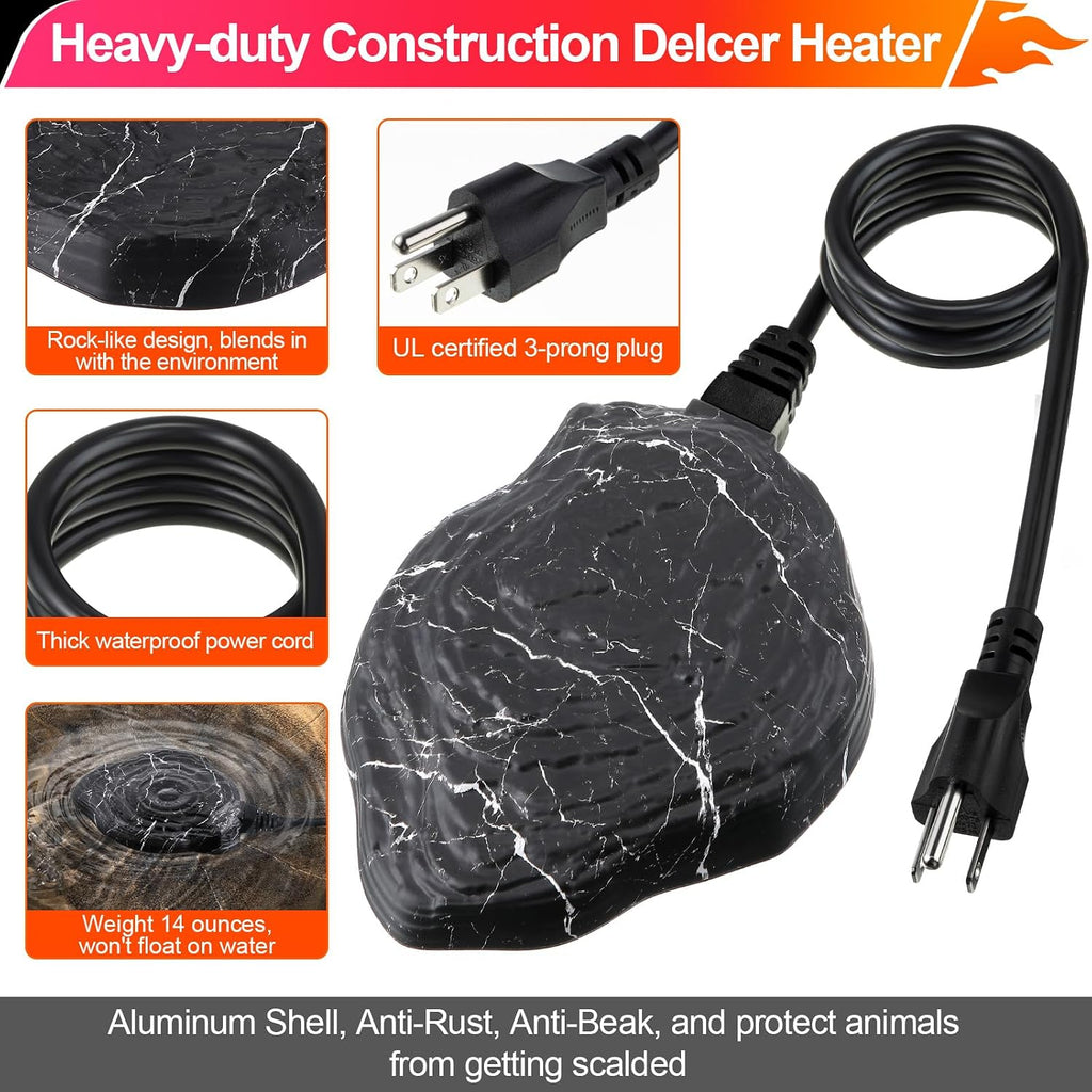 Bird Bath Deicer Heated Rock, 80W, Aluminum Base, 1 Pack, Black
