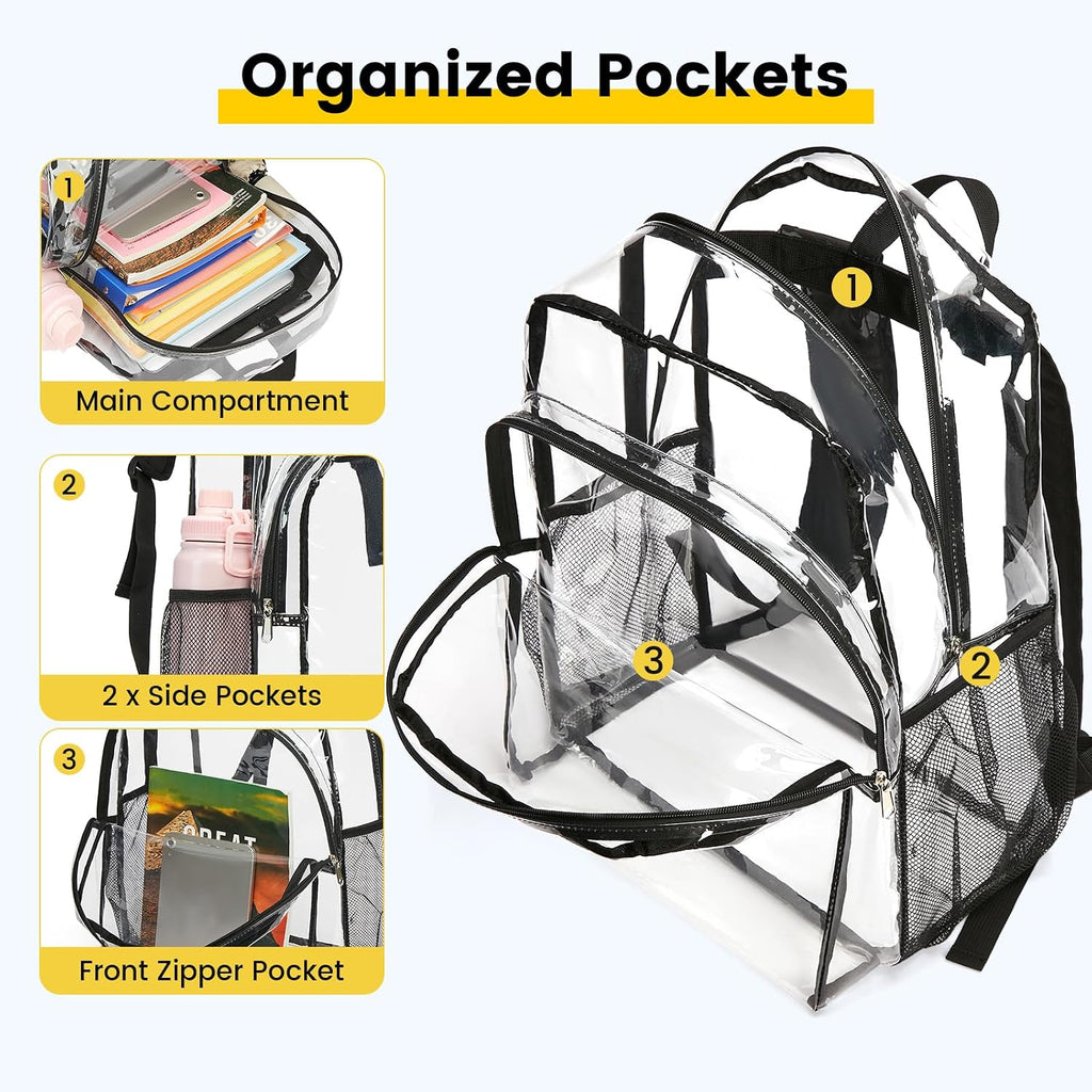 Clear Backpack for School, 16 inch Large Clear Bookbag | Lightweight See Through Backpacks for Girls and Boys